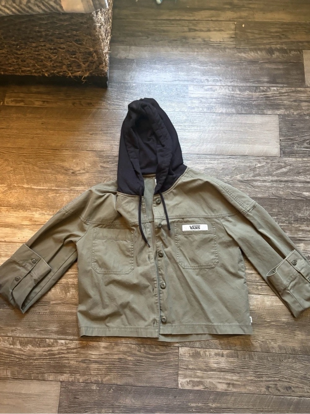 Vans Olive Green Cropped Hooded Jean Jacket - Picture 4 of 4